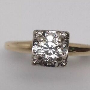 Estate 14K Yellow Gold Natural Diamond Illusion Setting Engagement Ring Size 6